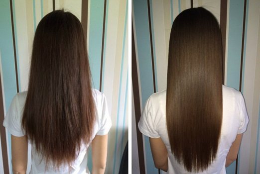 До и после кератинового восстановления волос